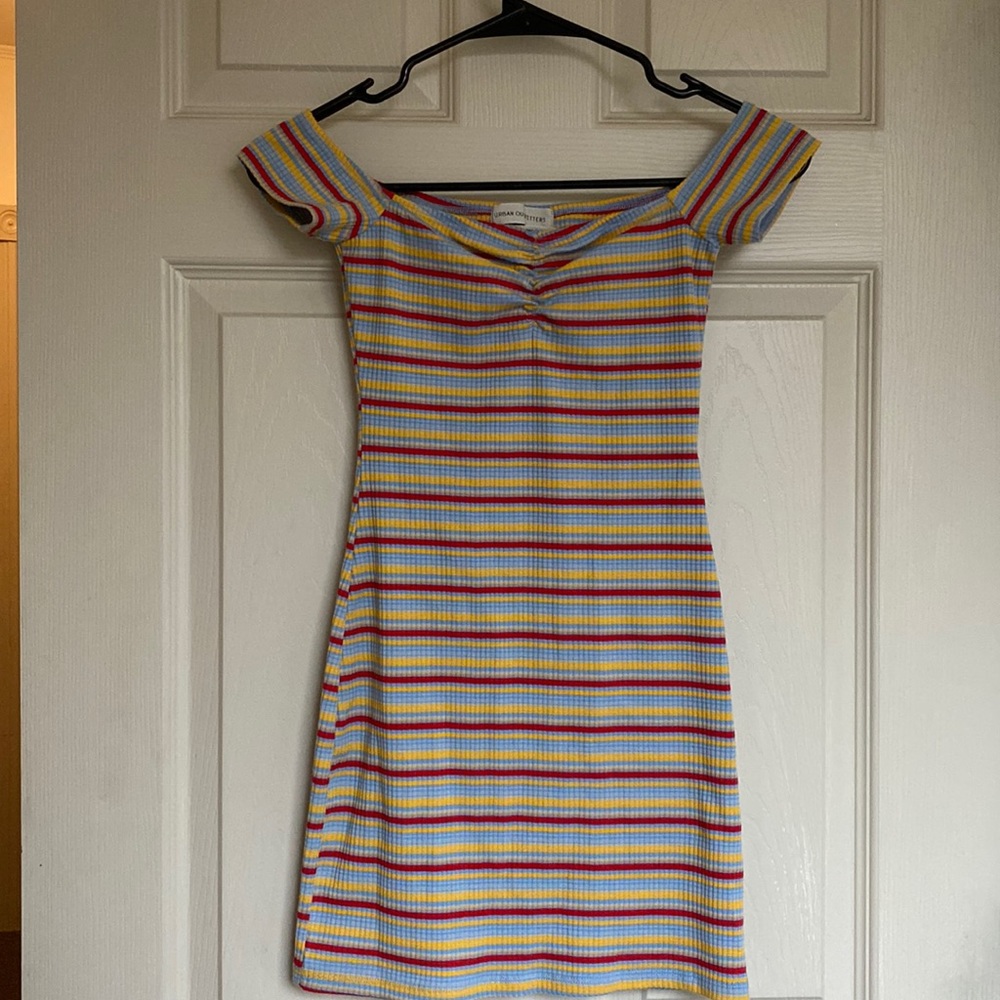 off the shoulder striped dress